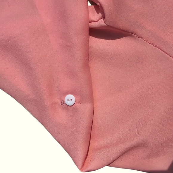 🟨 ☆ NWOT ☆ Sheer Pink Pull-Sleeve V-Neck Chiffon Blouse w Zipper Large - Picture 5 of 8